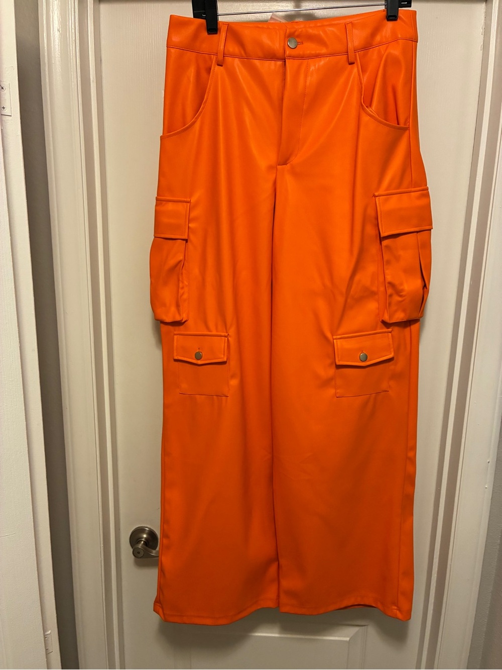 High-Rise Wide-Leg Cargo Pants in Vivid Orange